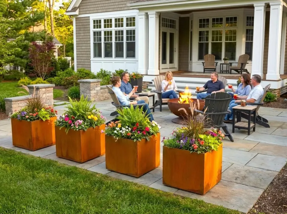 Corten Steel Planter Box 16X16X16 With Shelf - Image 10