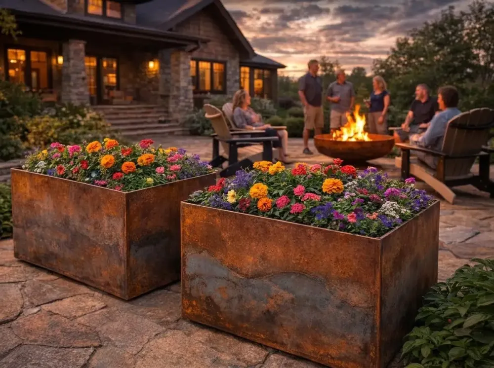 Corten Steel Planter Box 24X16X16 With Shelf - Image 11