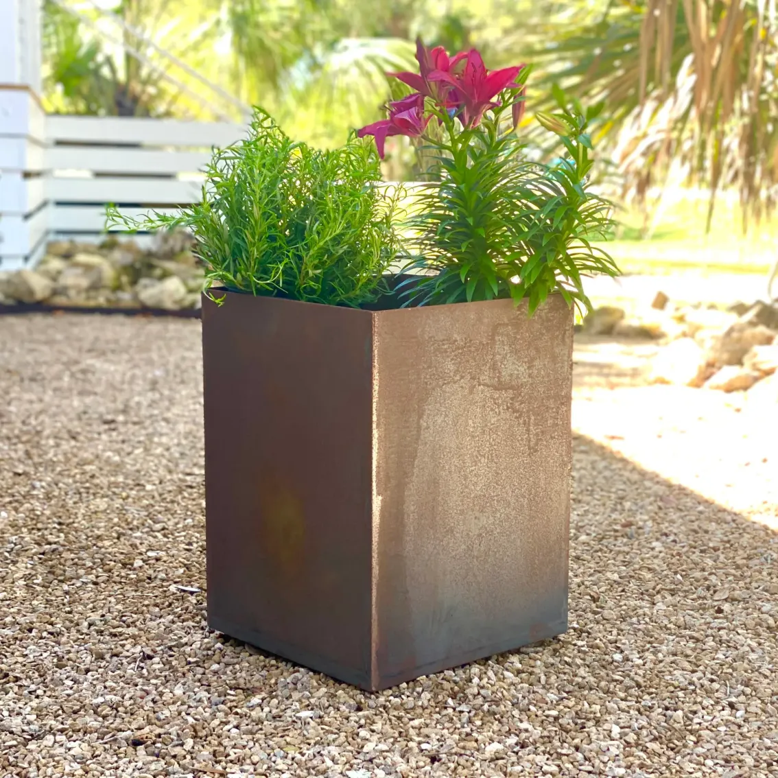 Corten Steel Planter Box 12X12X16 With Shelf